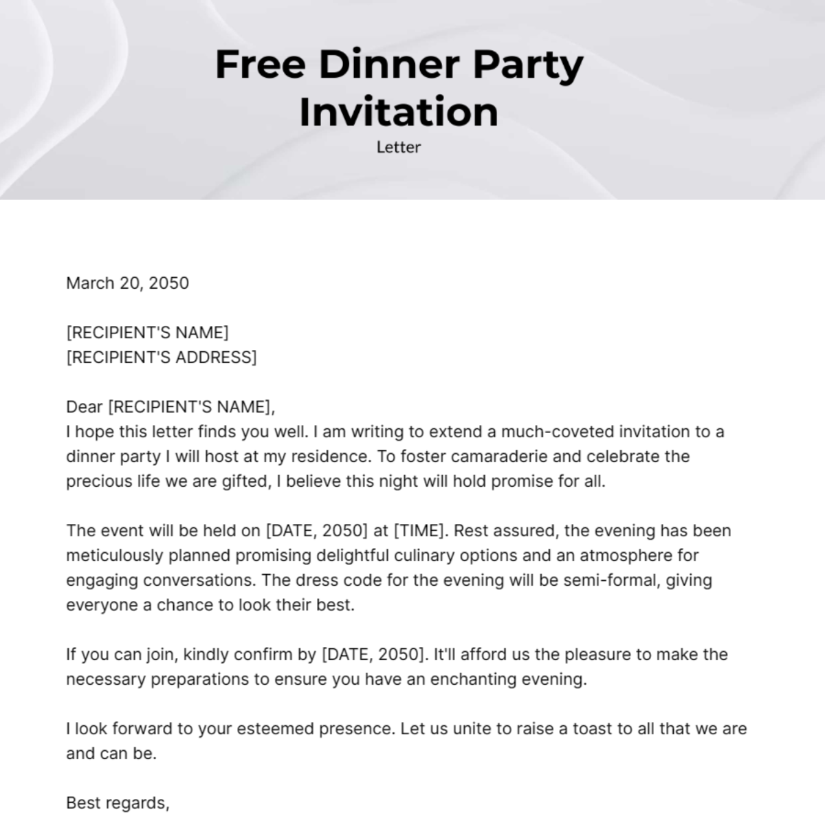 Dinner Party Invitation Letter Template