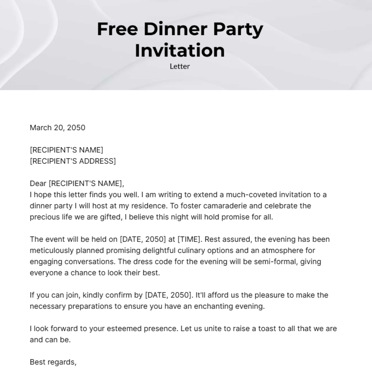 Dinner Party Invitation Letter Template Edit Online Download 