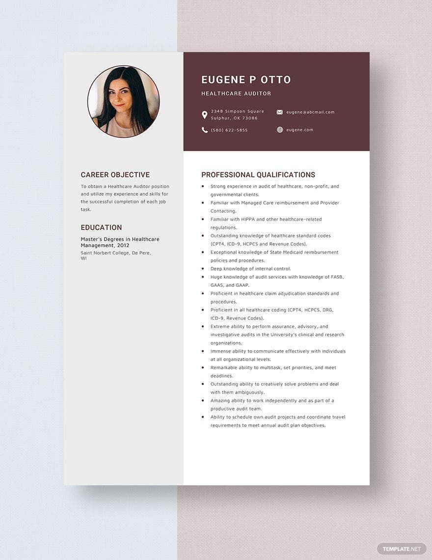 Free Healthcare Auditor Resume Template