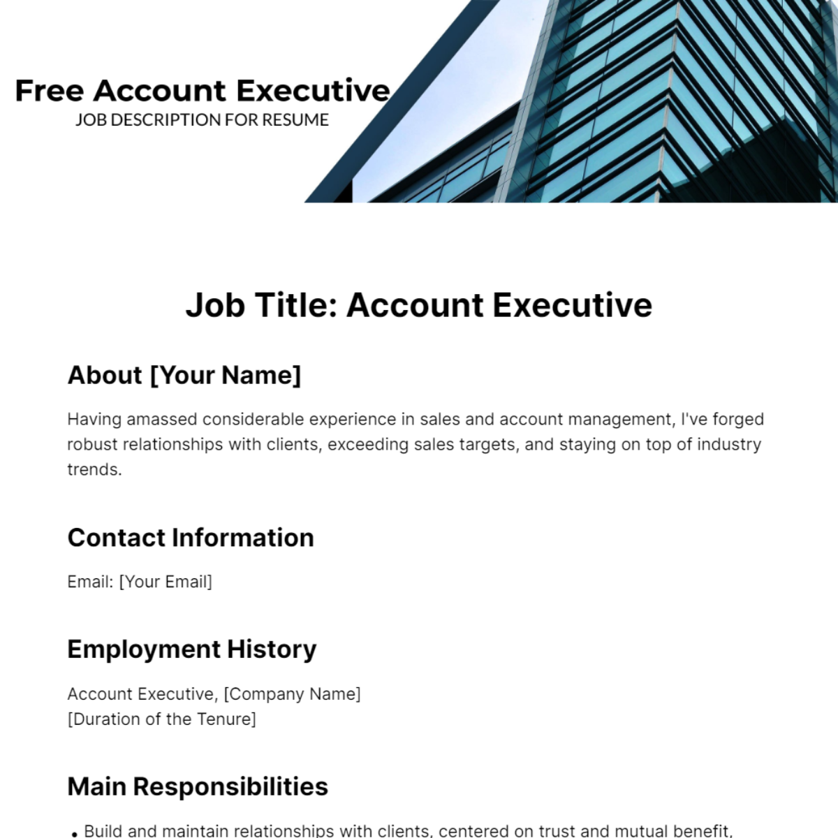 Account Executive Job Description for Resume Template