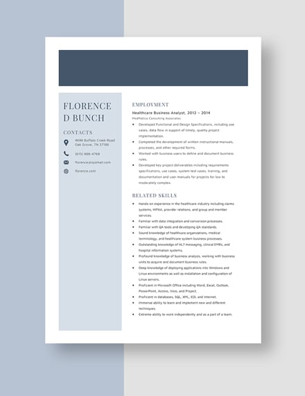 Healthcare Business Analyst Resume Template