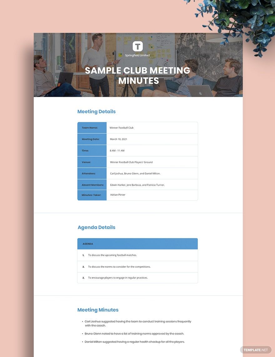 Simple Club Meeting Minutes Template