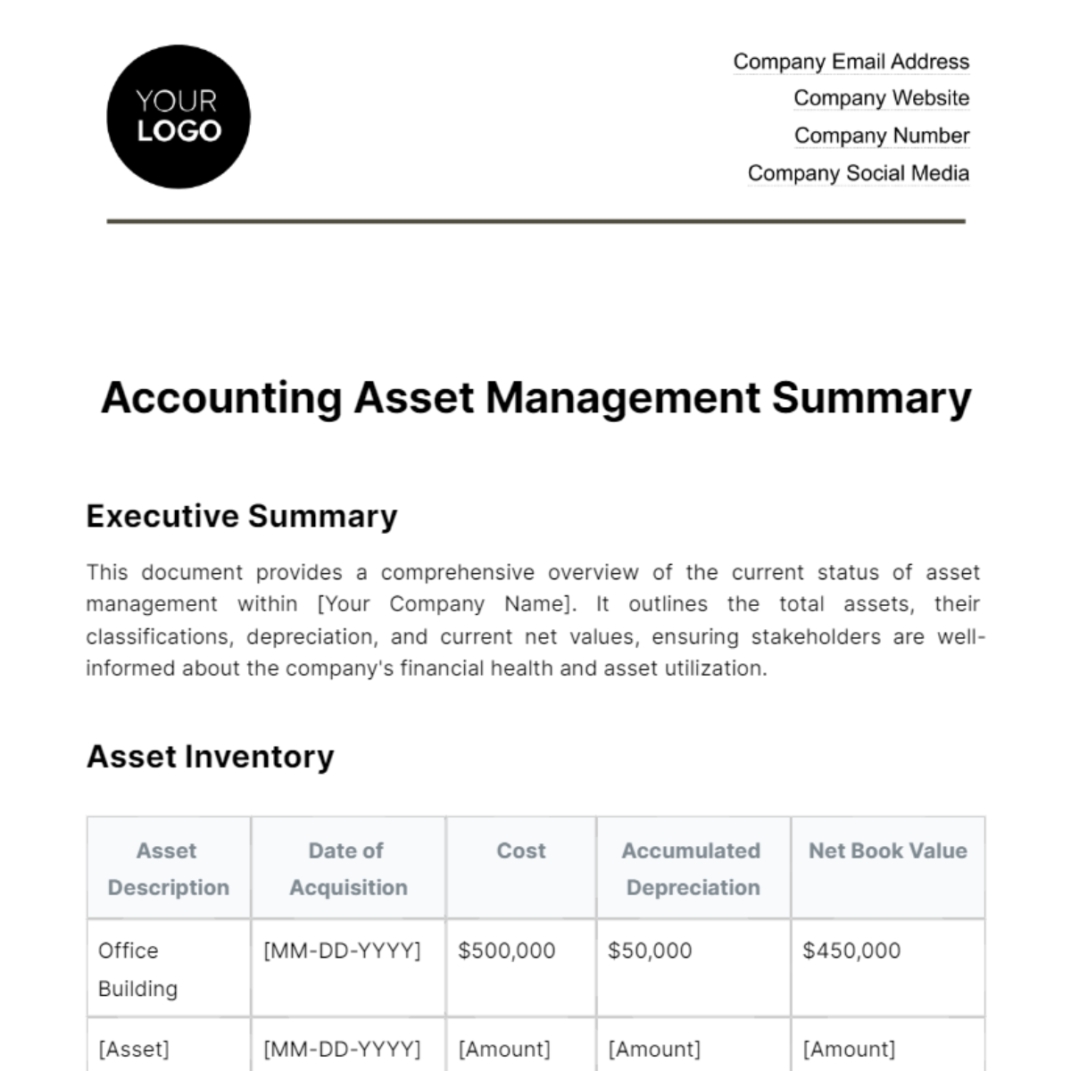 Accounting Asset Management Summary Template - Edit Online & Download ...