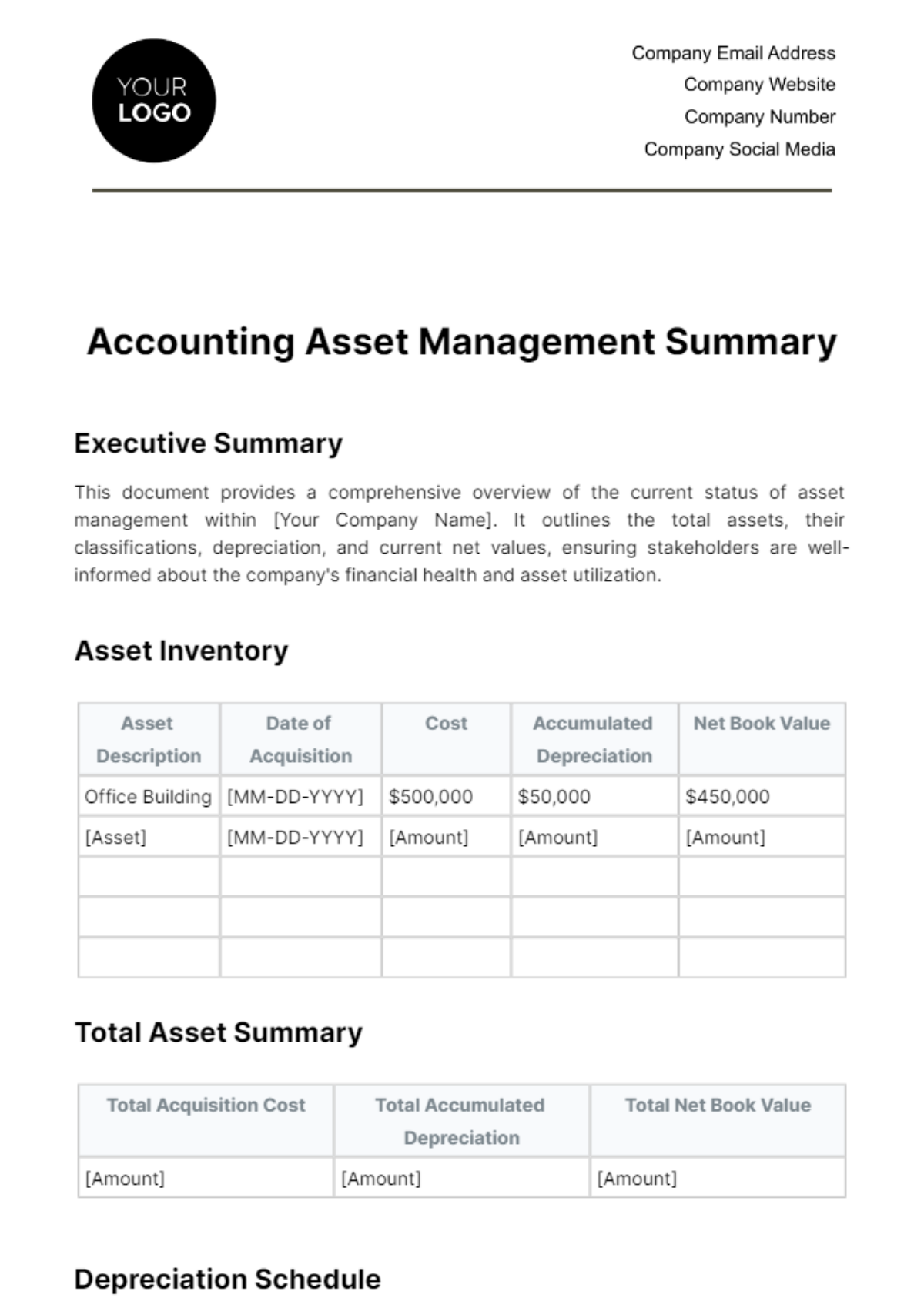 Accounting Asset Management Summary Template - Edit Online & Download