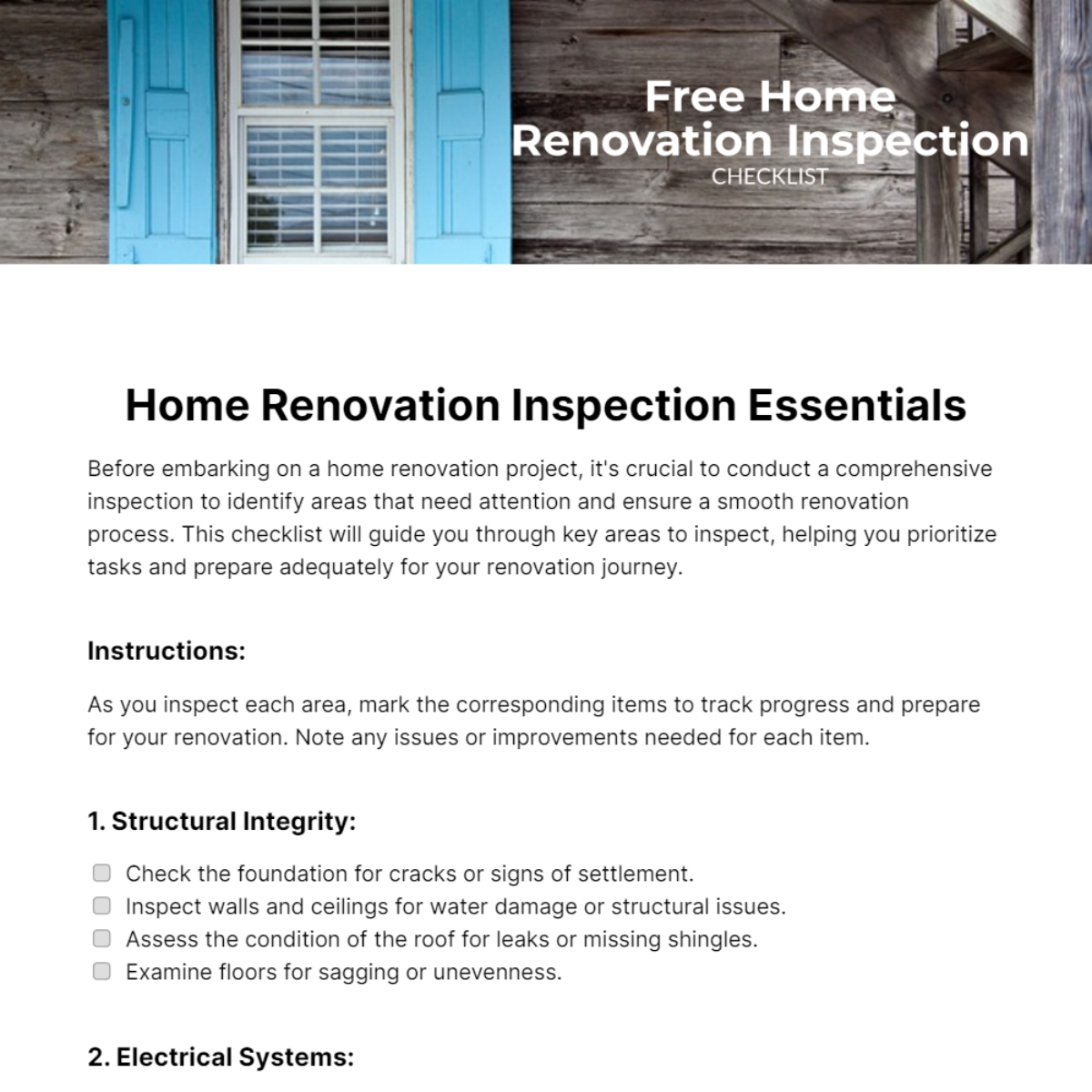 Home Renovation Inspection Checklist Template
