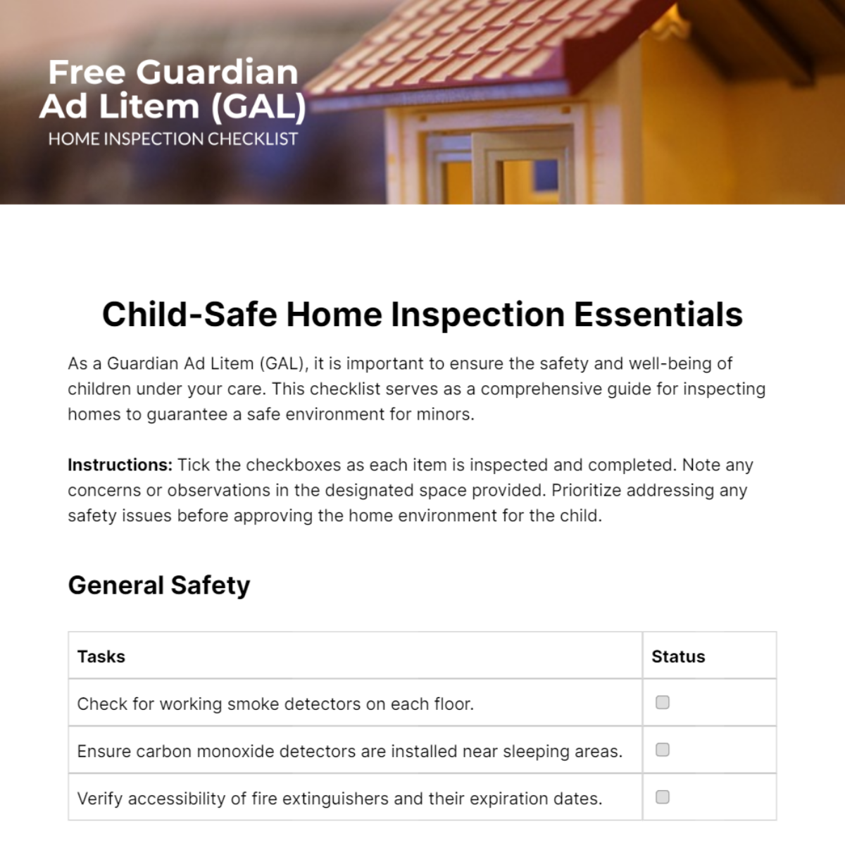 Guardian Ad Litem (GAL) Home Inspection Checklist Template