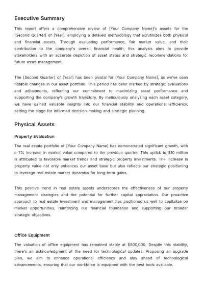 Free Accounting Quarterly Asset Review Report Template to Edit Online