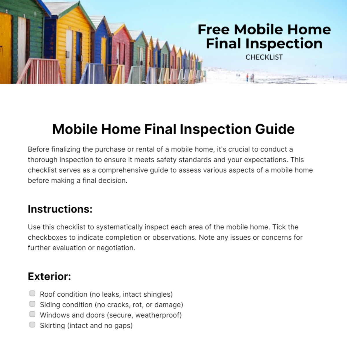 Mobile Home Final Inspection Checklist Template