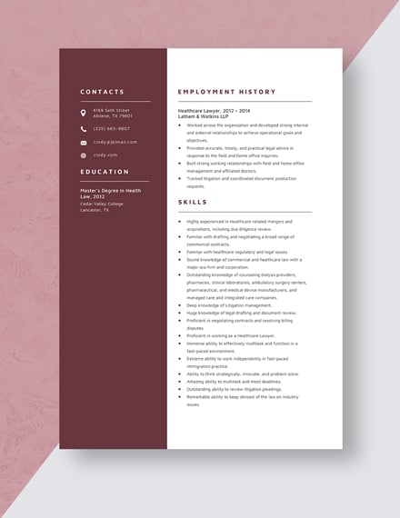 Healthcare Lawyer Resume Template