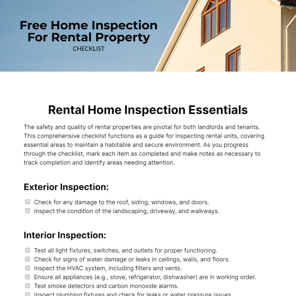 Home Inspection Checklist For Rental Property Template
