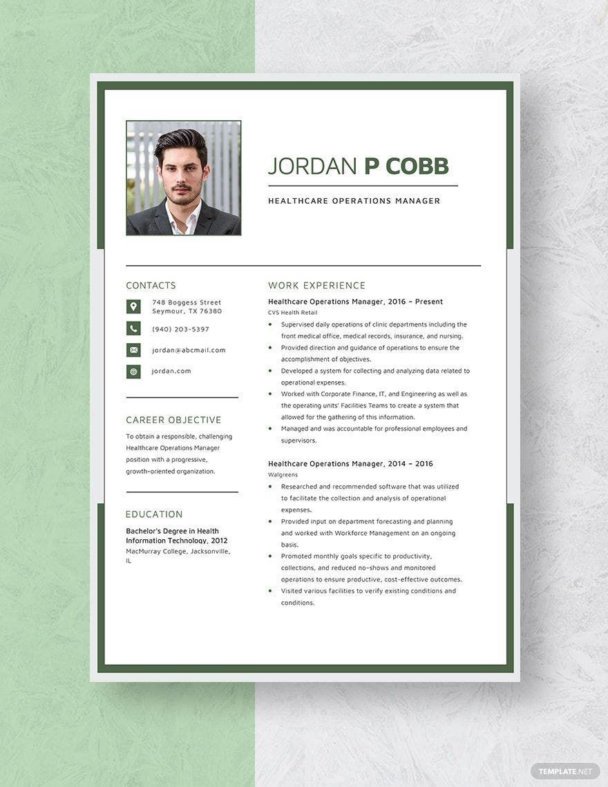 Healthcare Operations Manager Resume In Pages MS Word Download