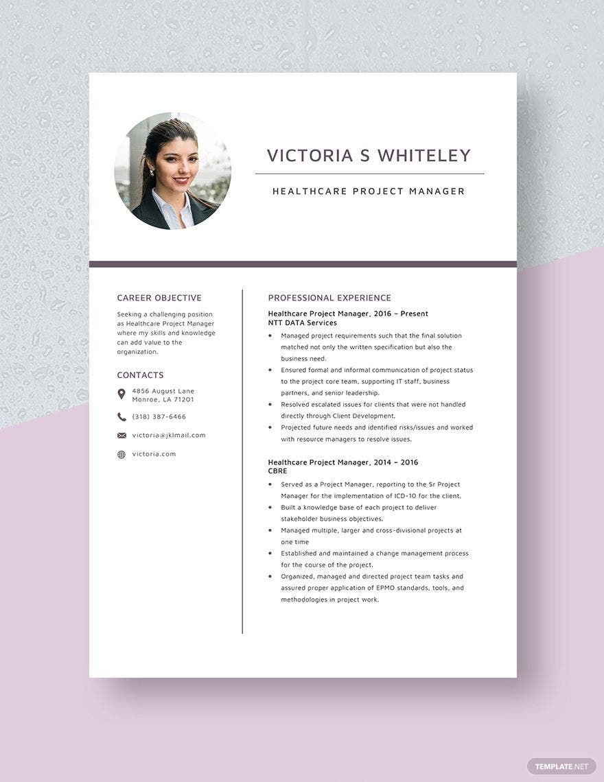 Healthcare Project Manager Resume Template