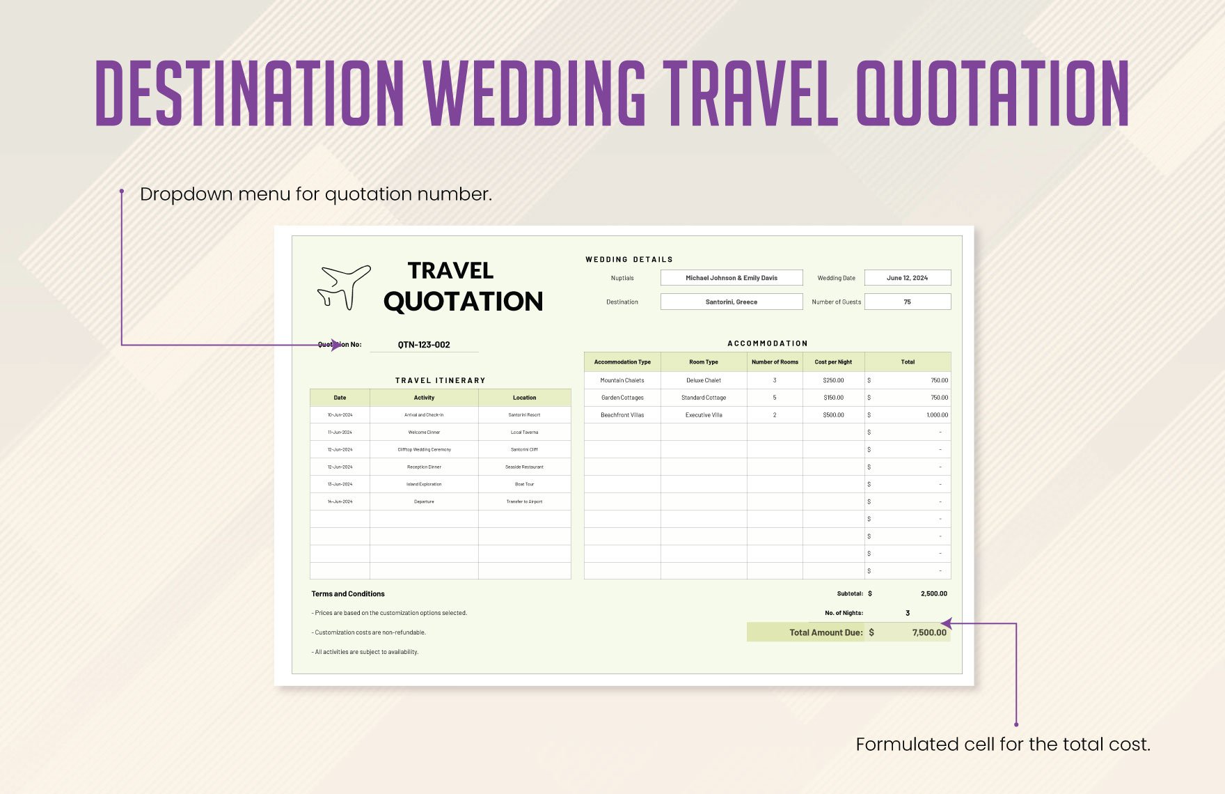 Destination Wedding Travel Quotation Template