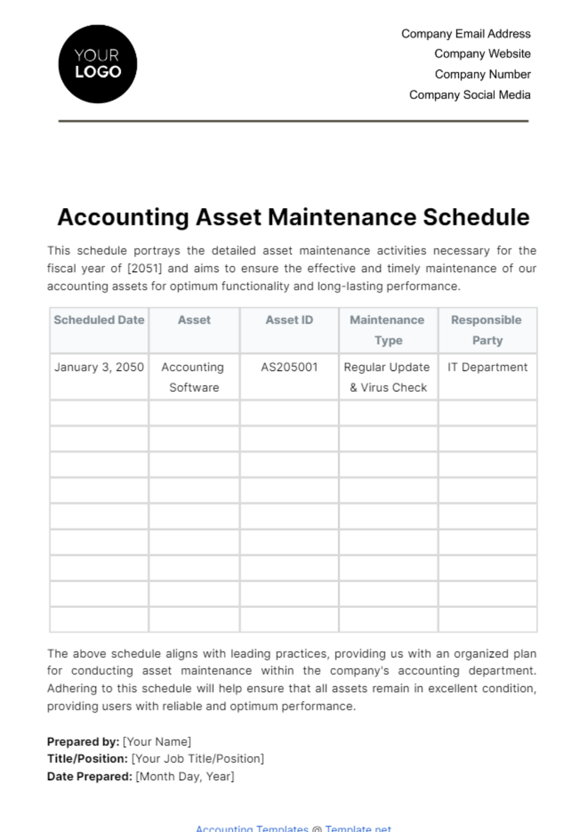Accounting Asset Maintenance Schedule Template