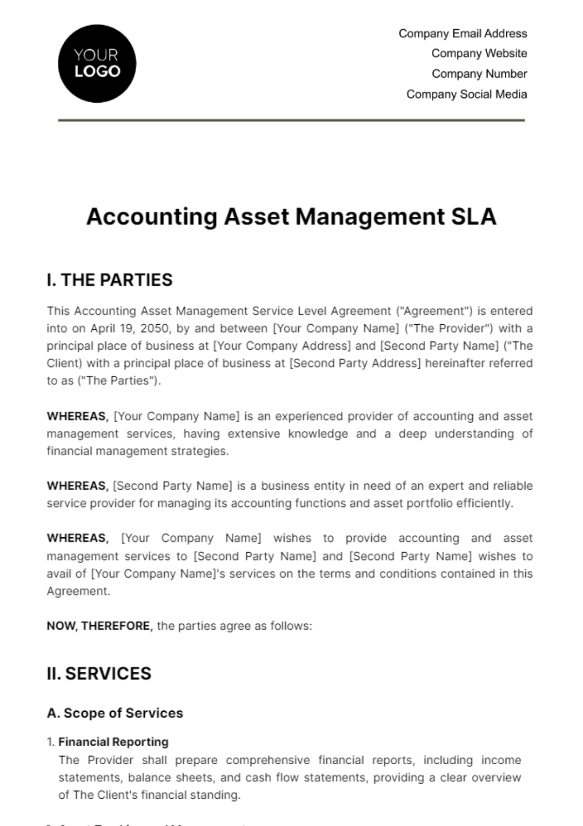 Accounting Asset Management SLA Template