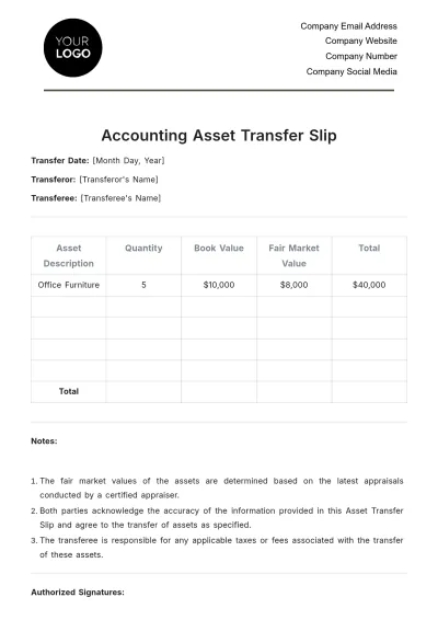 Free Accounting Asset Transfer Slip Template to Edit Online
