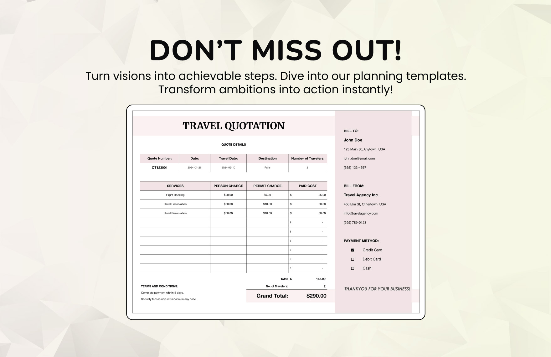 Travel Quotation Template