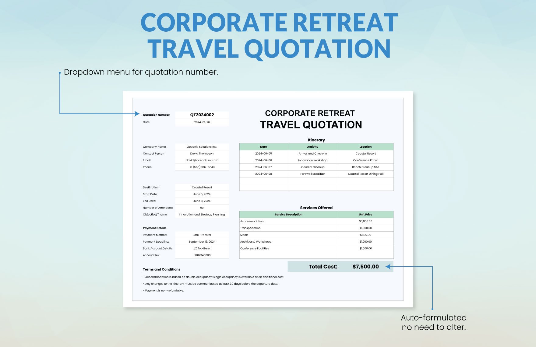 Corporate Retreat Travel Quotation Template