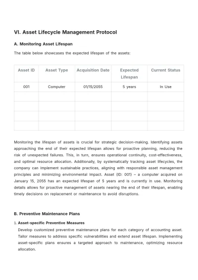 Free Accounting Asset Maintenance Protocol Template to Edit Online