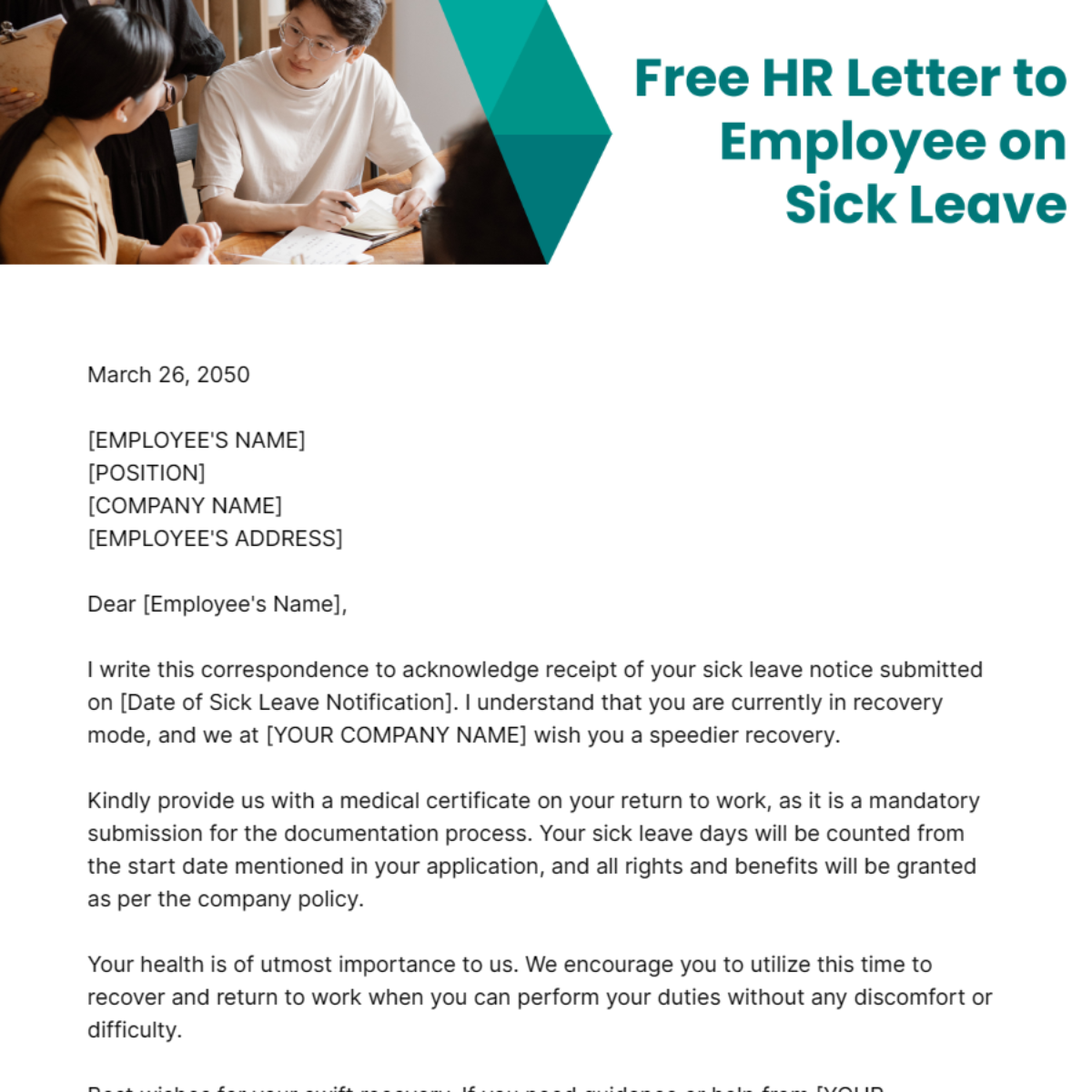 HR Letter to Employee on Sick Leave Template
