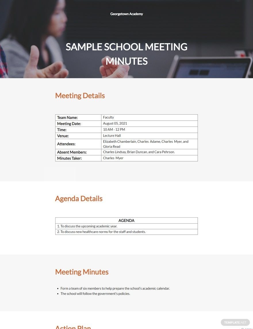 Sample School Meeting Minutes Template