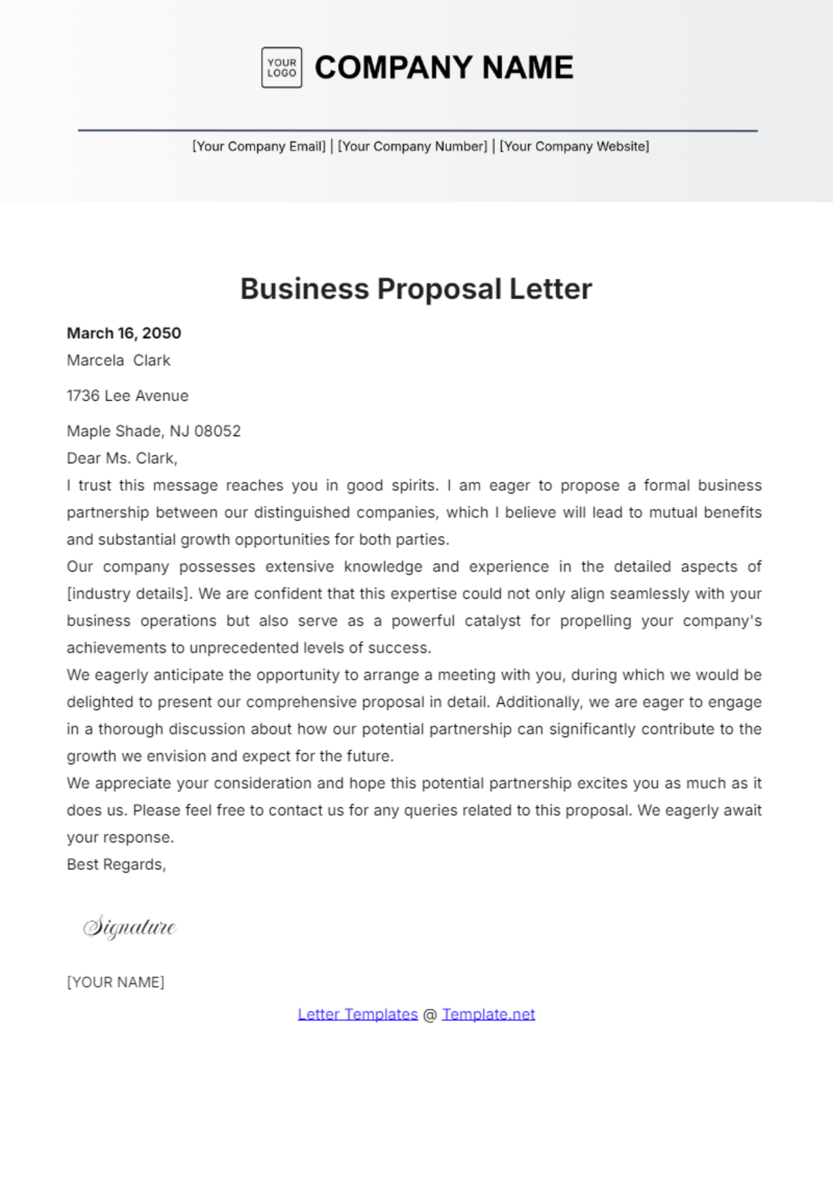 Free Business Proposal Letter Template