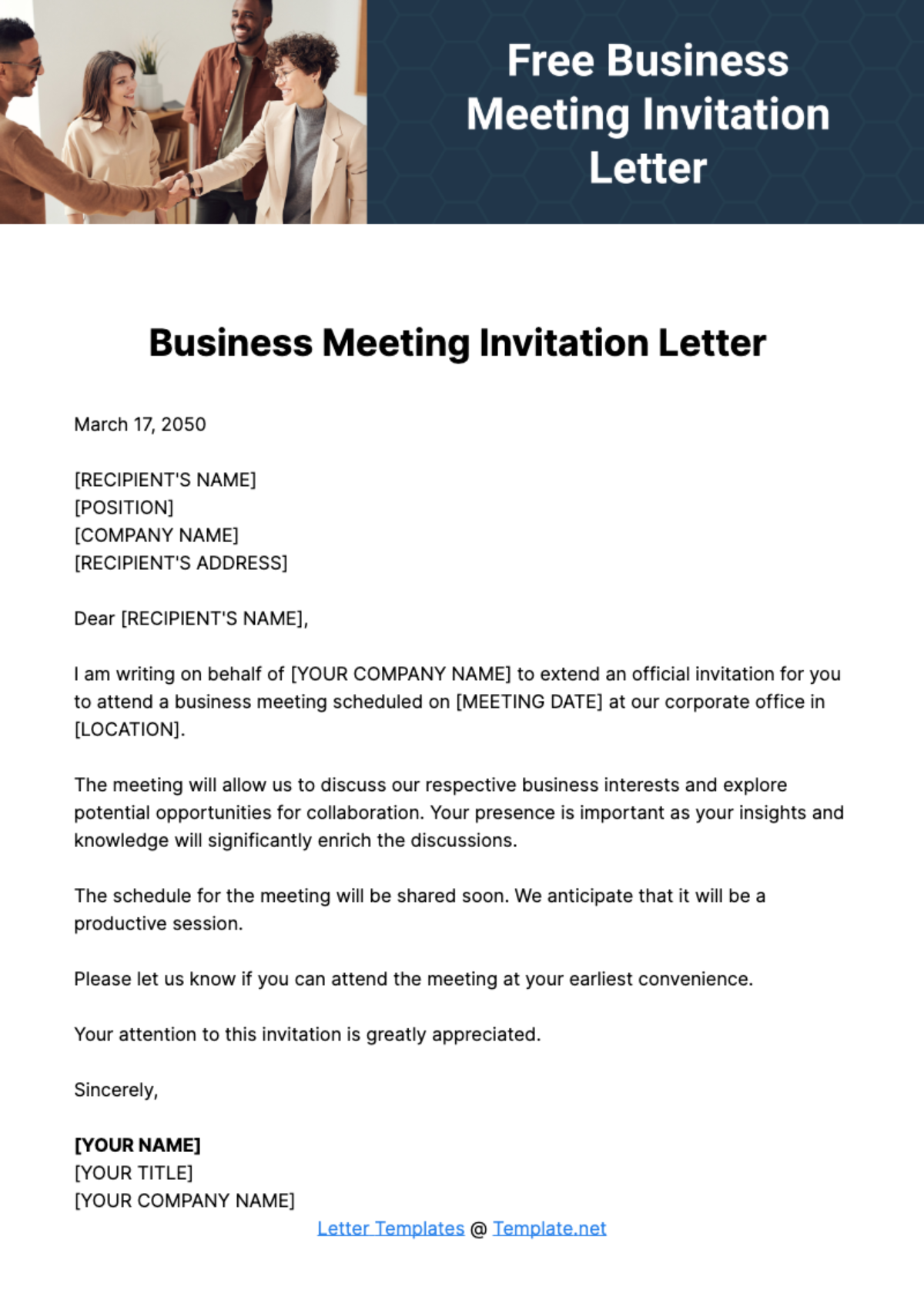 Free Business Meeting Invitation Letter Template
