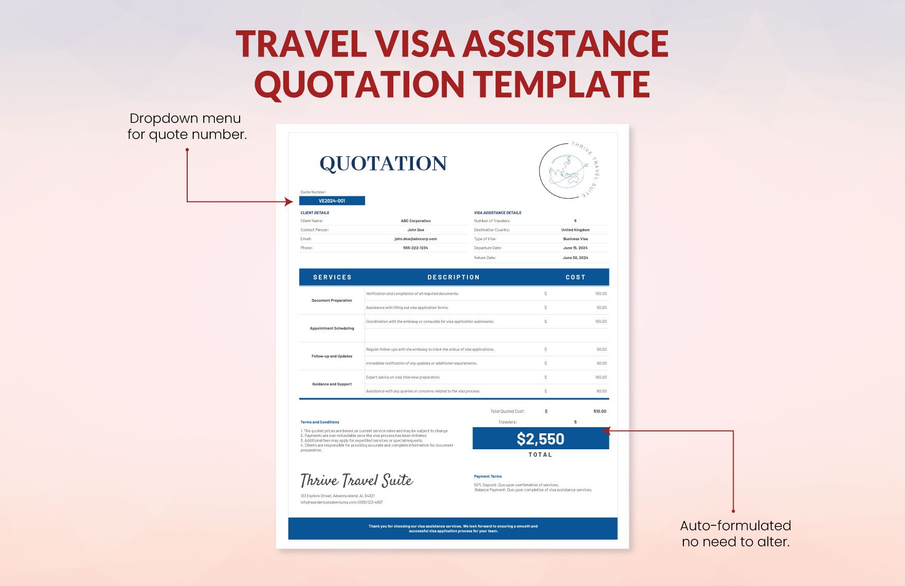 Travel VISA Assistance Quotation Template