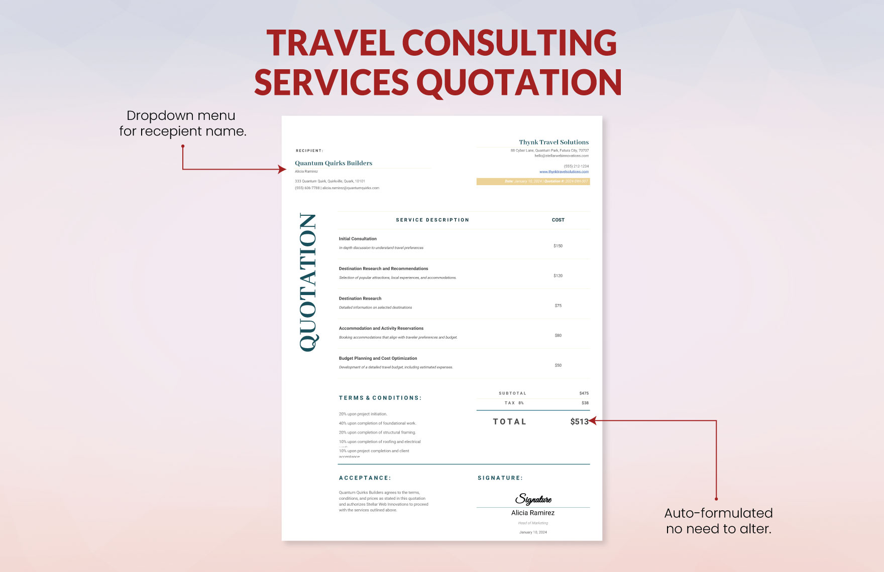 Travel Consulting Services Quotation Template