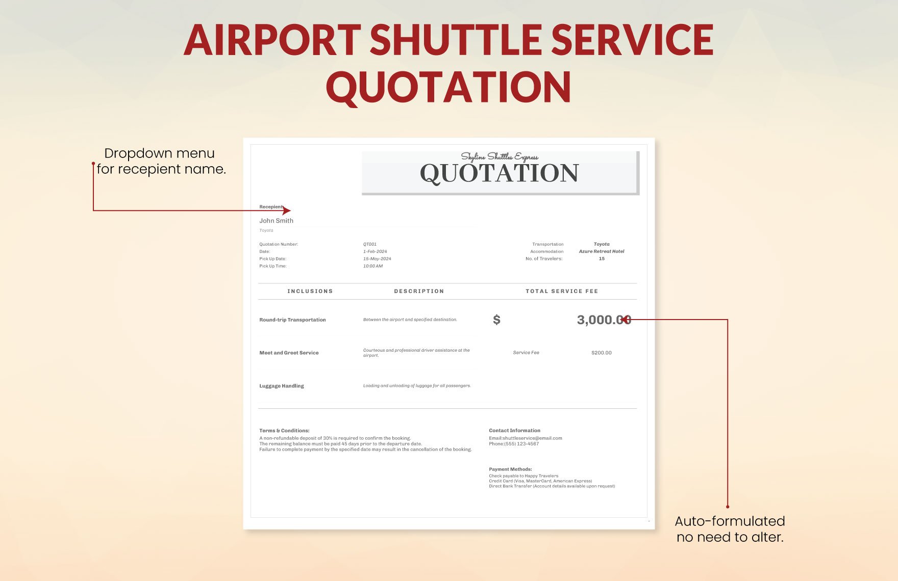 Airport Shuttle Service Quotation Template