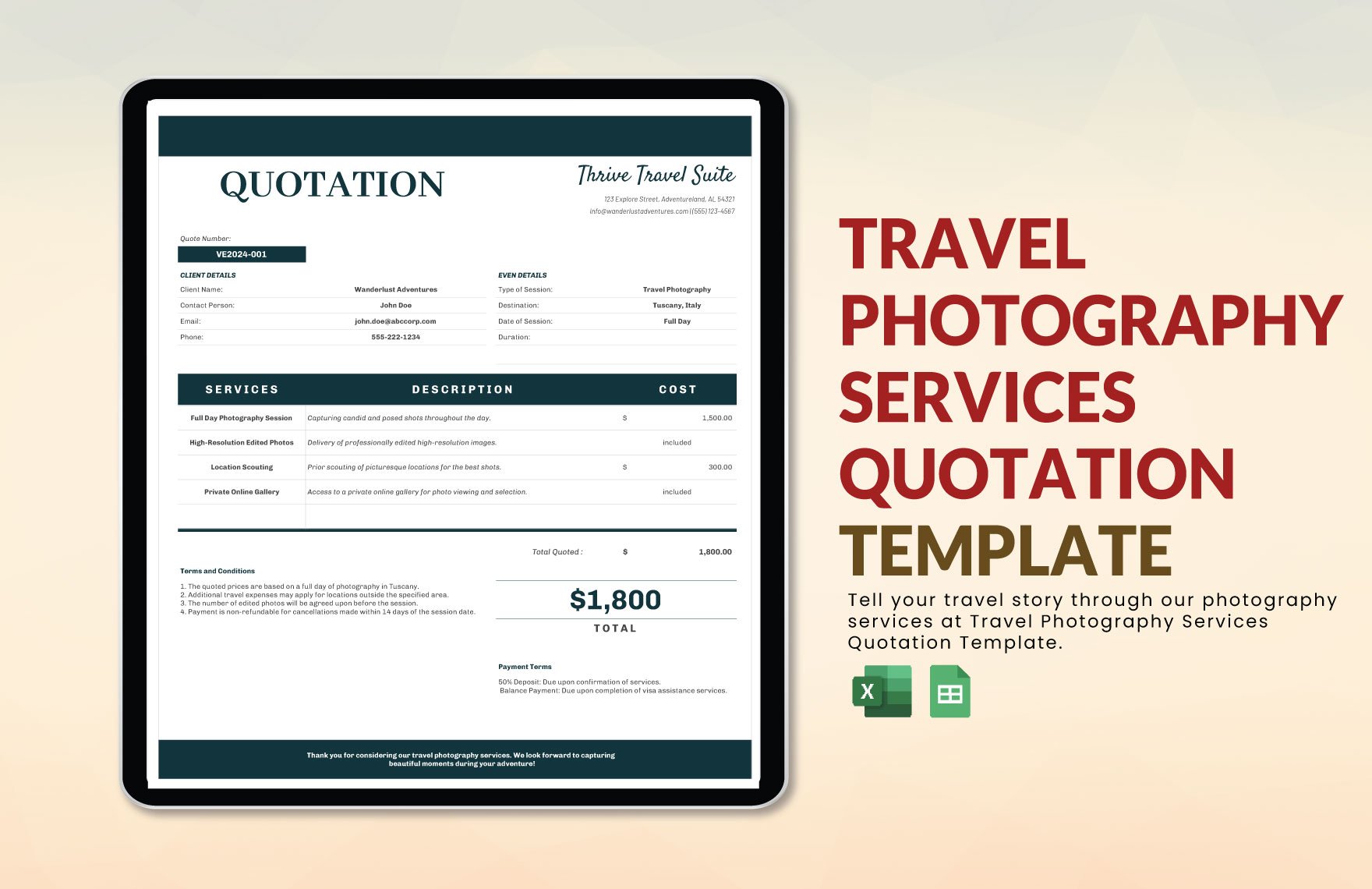 Travel Photography Services Quotation Template