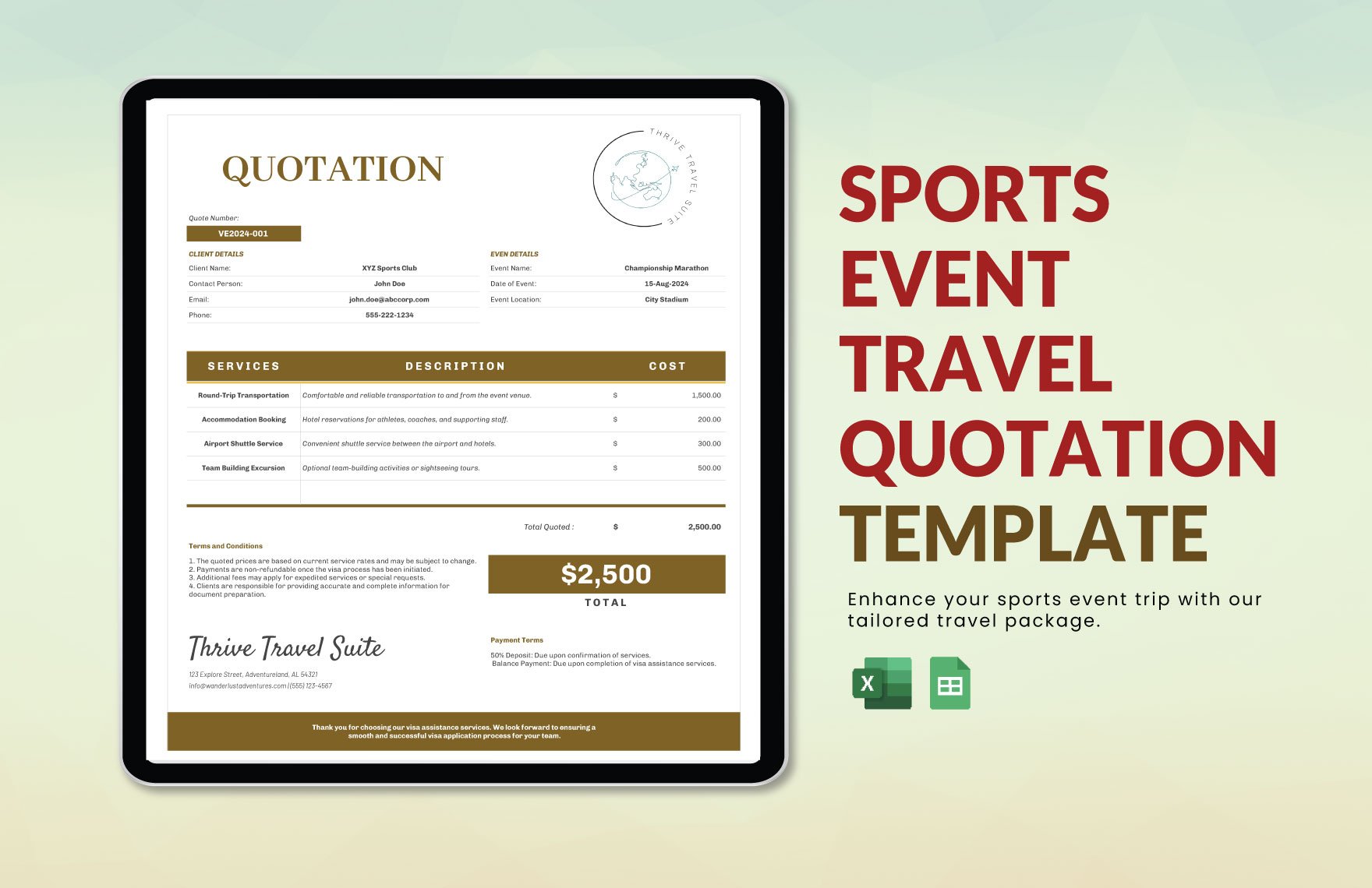 Sports Event Travel Quotation Template