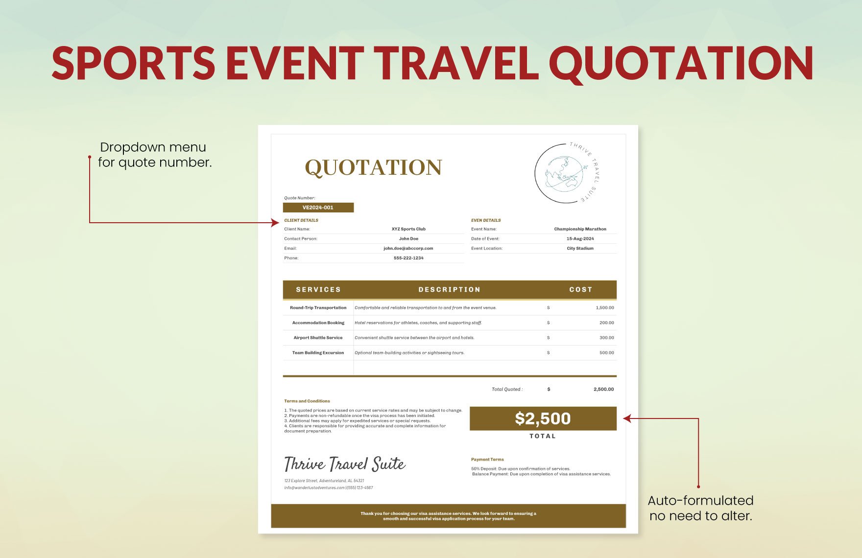 Sports Event Travel Quotation Template
