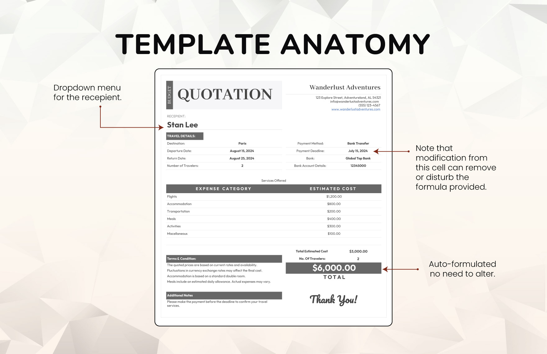 Travel Budget Quotation Template