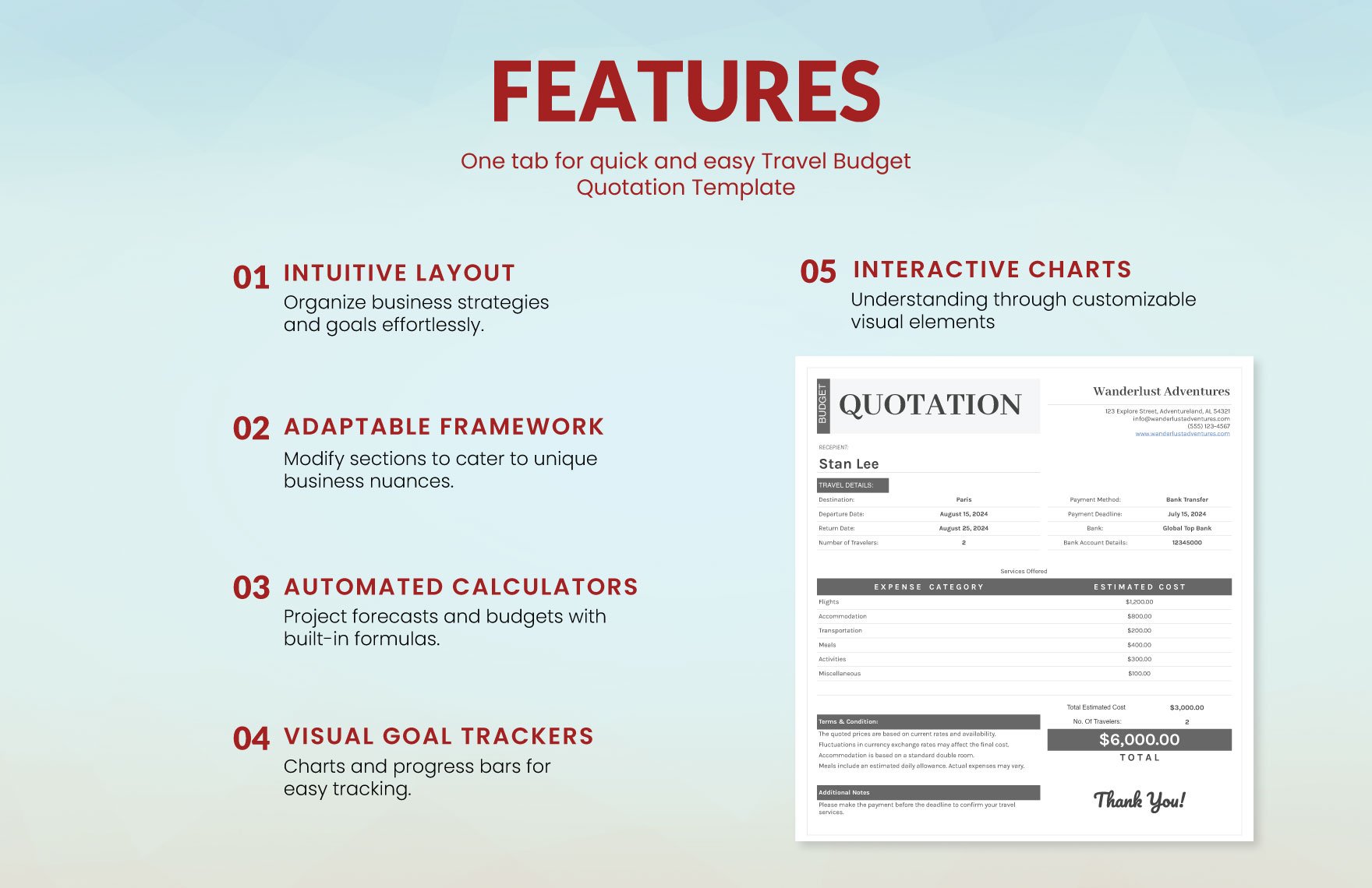 Travel Budget Quotation Template