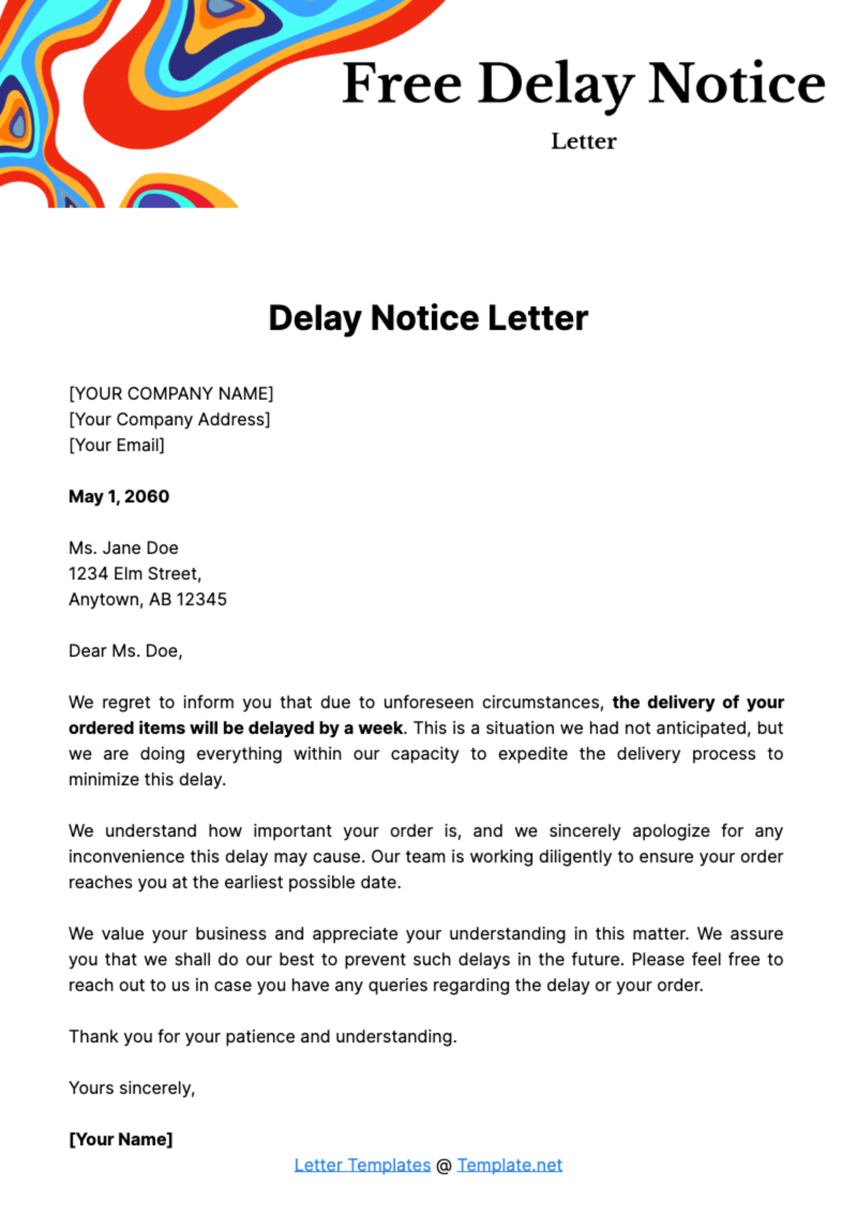 Free Delay Notice Letter Template