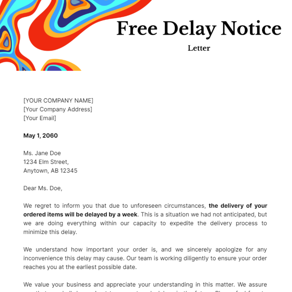 Delay Notice Letter Template