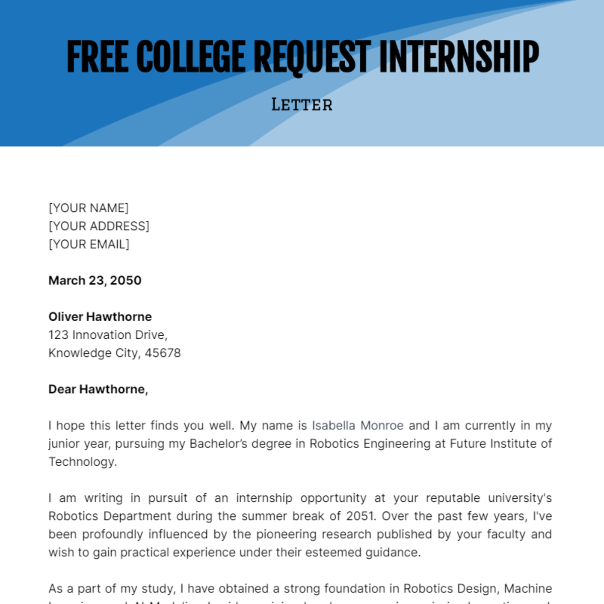 College Request Letter for Internship Template