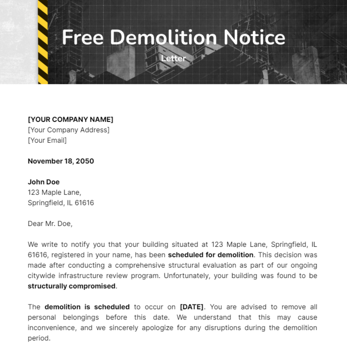 Demolition Notice Letter Template