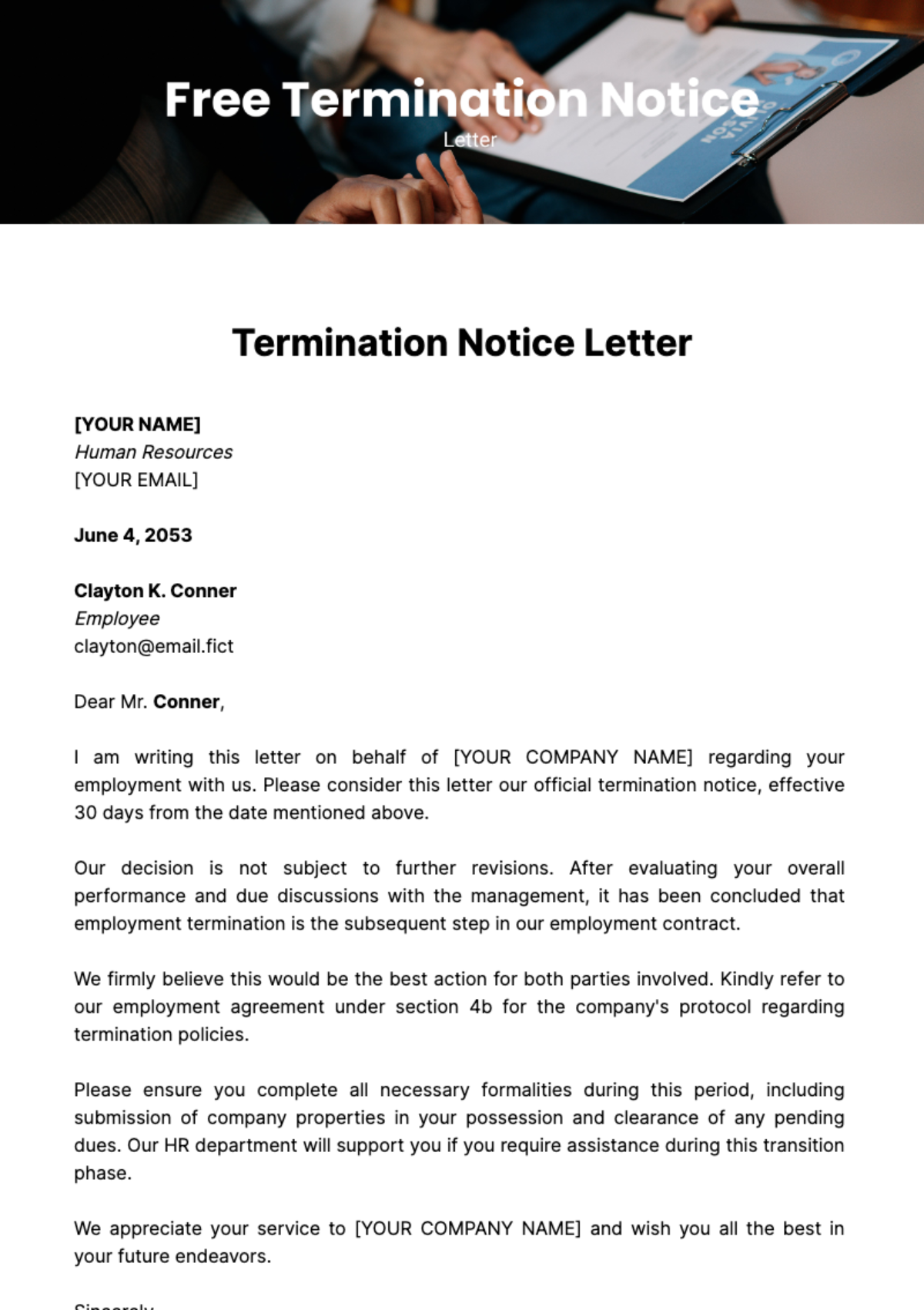 Free Termination Notice Letter Template