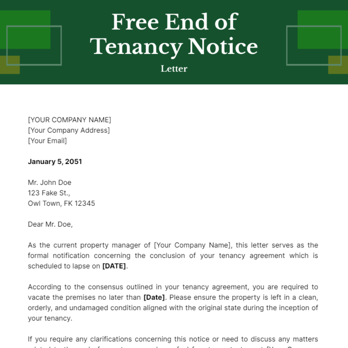 End of Tenancy Notice Letter Template