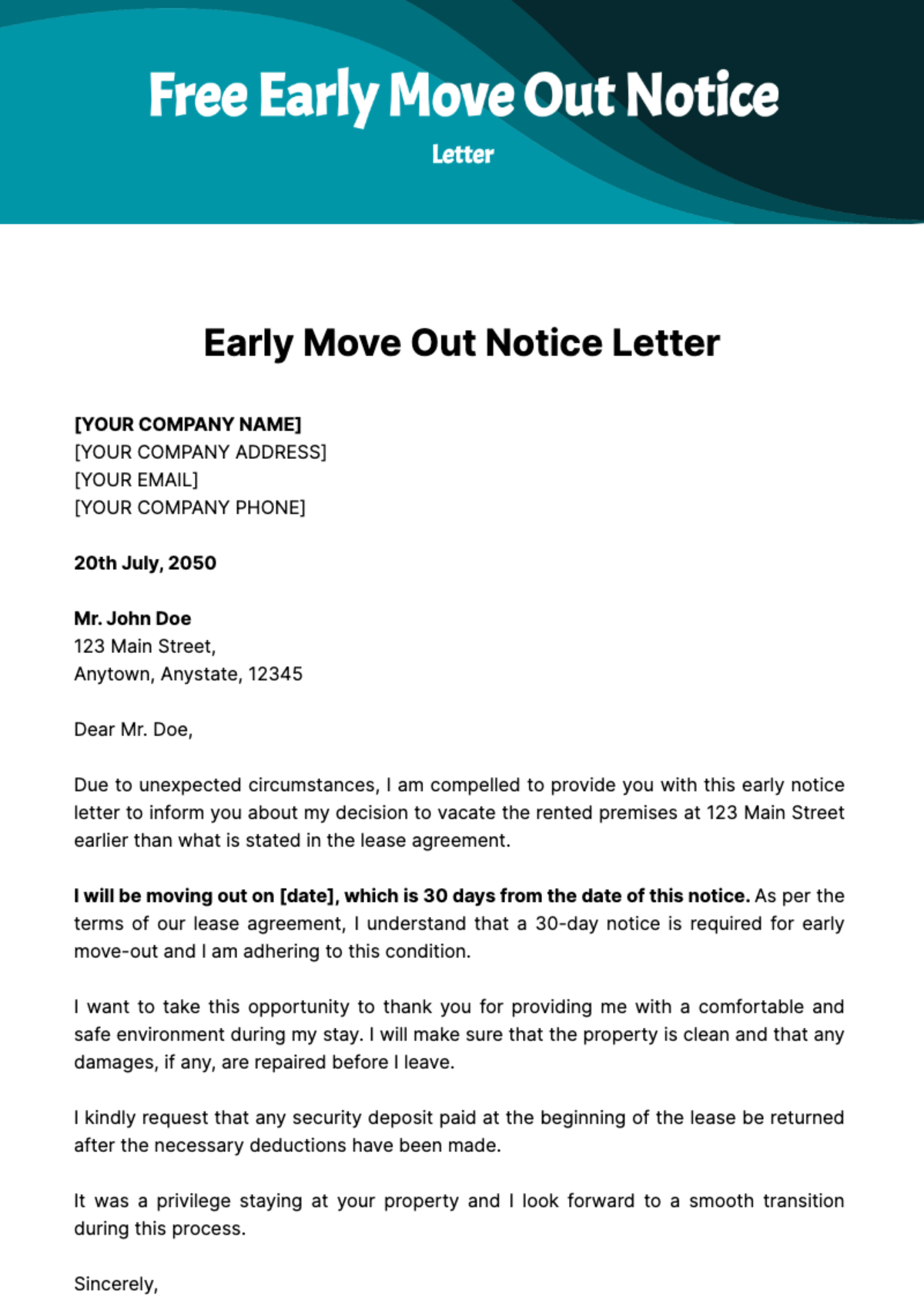 Free Early Move Out Notice Letter Template