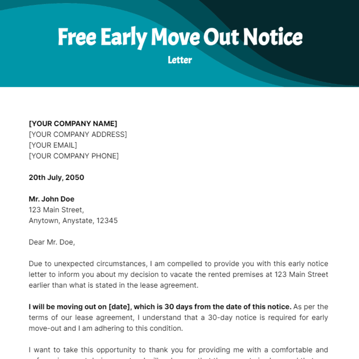 Early Move Out Notice Letter Template