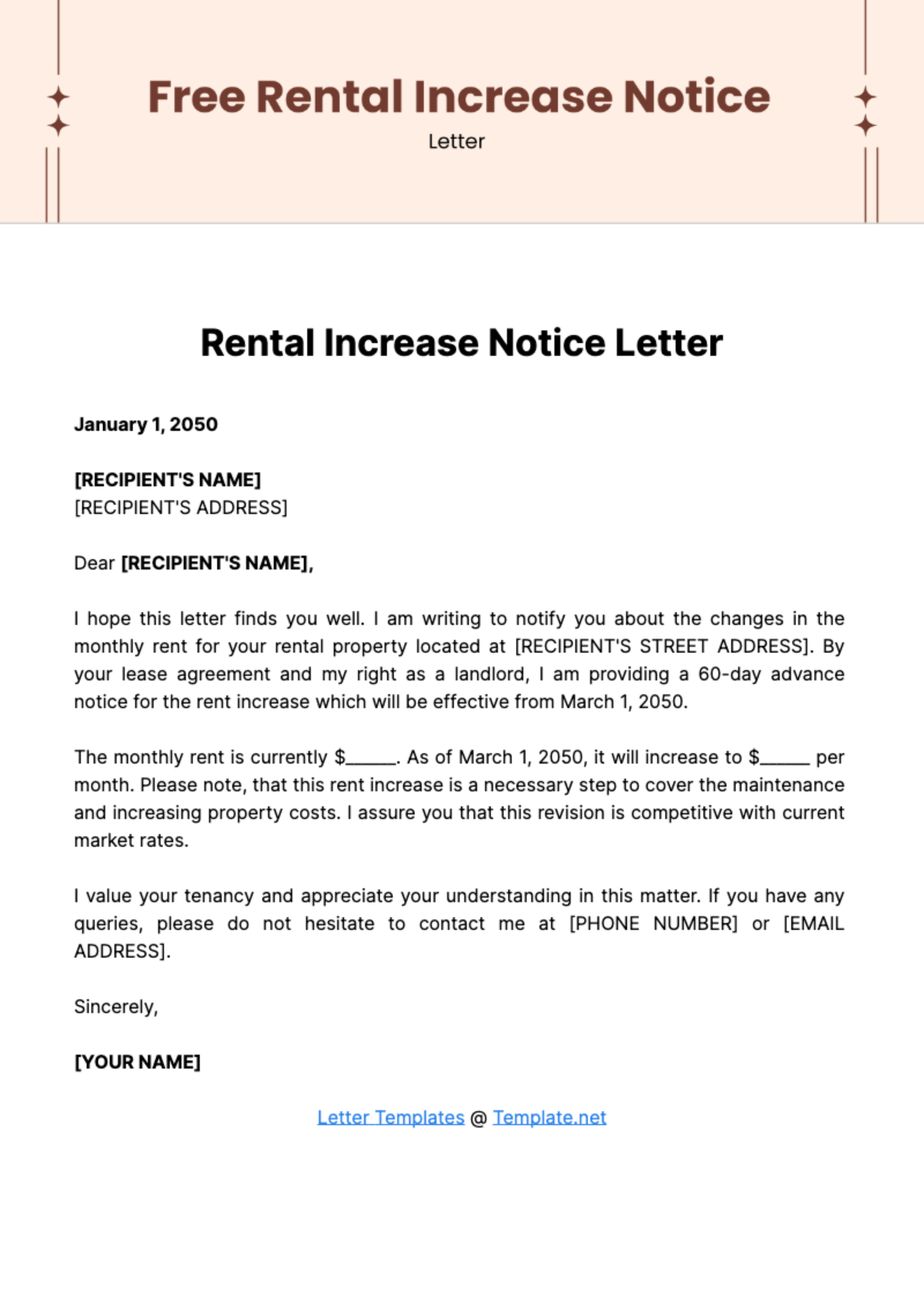 Free Rental Increase Notice Letter Template