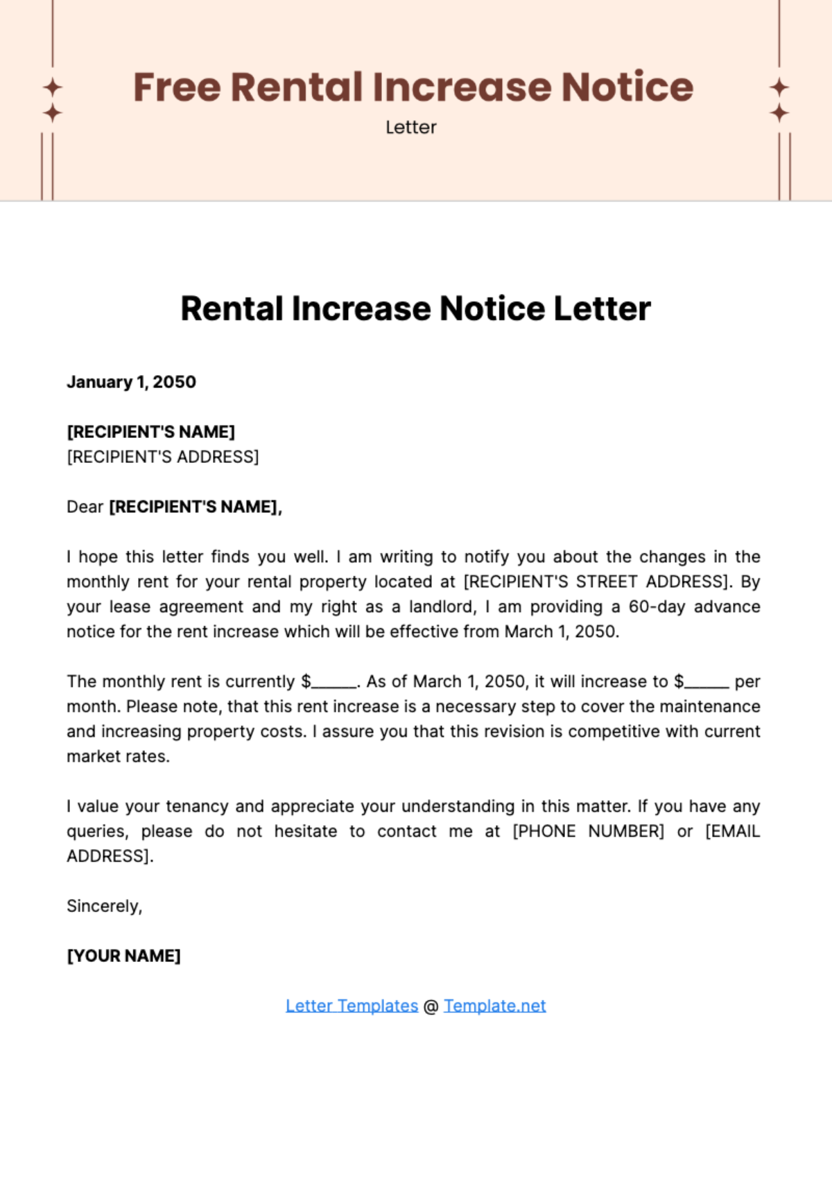 Rent Increase Template Letter Prntbl concejomunicipaldechinu gov co