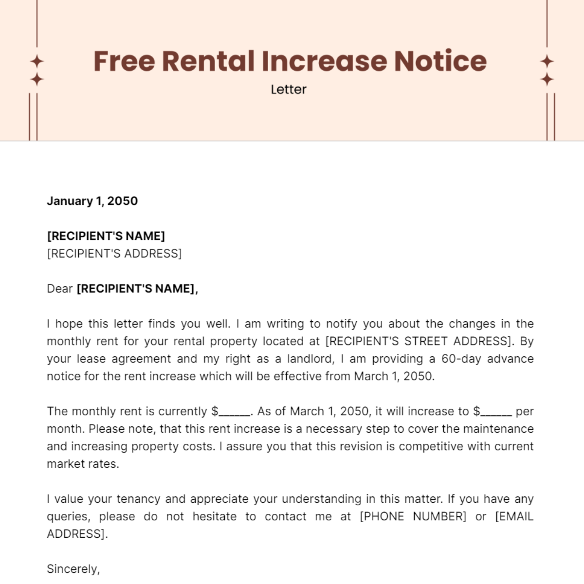 Rental Increase Notice Letter Template