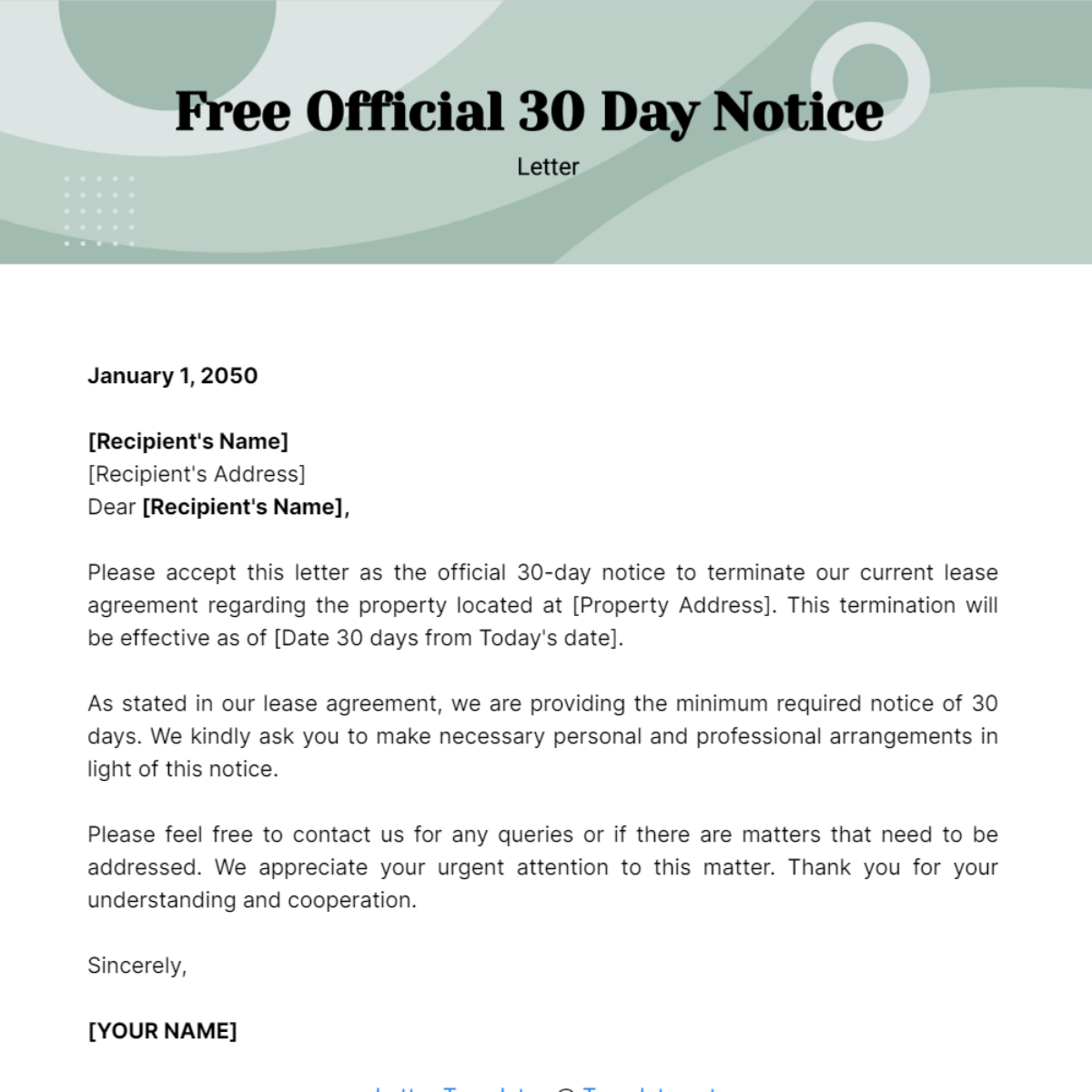 Official 30 Day Notice Letter Template