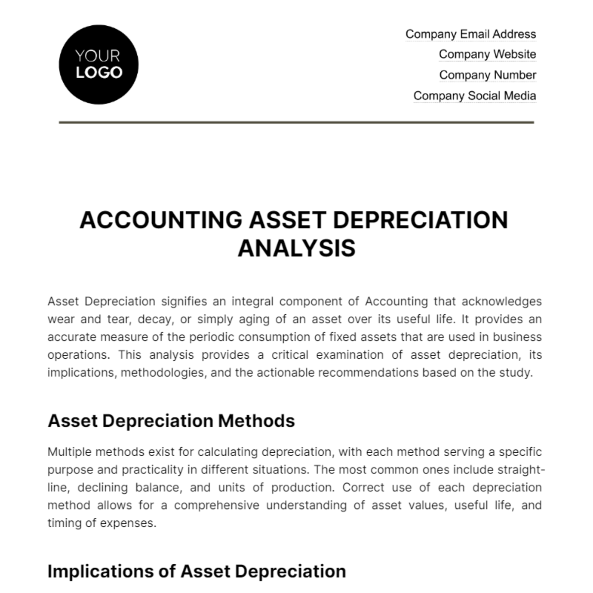 Accounting Asset Depreciation Analysis Template - Edit Online ...