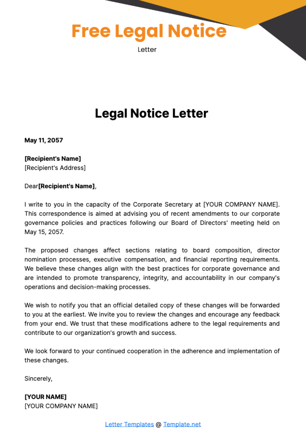 Free Legal Notice Letter Template