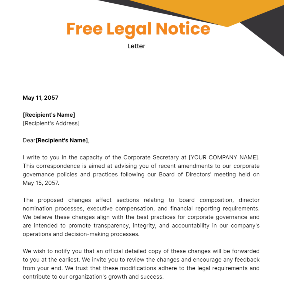 Legal Notice Letter Template